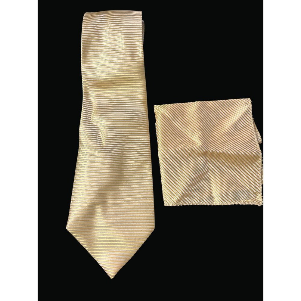 Yellow Gold Mens Silk Tie & Pocket Square Set T01 D